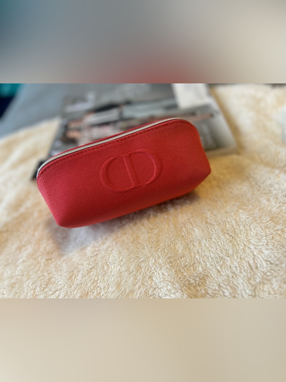 Bright Pink Embossed Logo Cosmetic Pouch